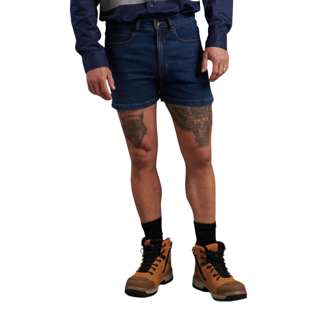 King Gee-King Gee Stretch Denim Work Short- Denim 460GSM-Stonewash / 77-Uniform Wholesalers