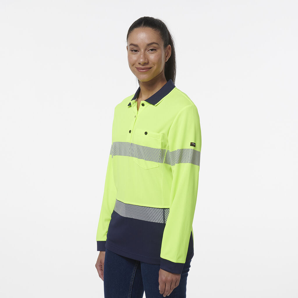 King Gee Women's Workcool Hyperfreeze Spliced Long Sleeve Polo With Segmented Tape (K44223)