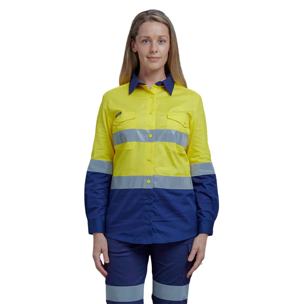 King Gee Workcool 2 Women's Hi-Vis Reflective Spliced Shirt Long Sleeve (K44544)