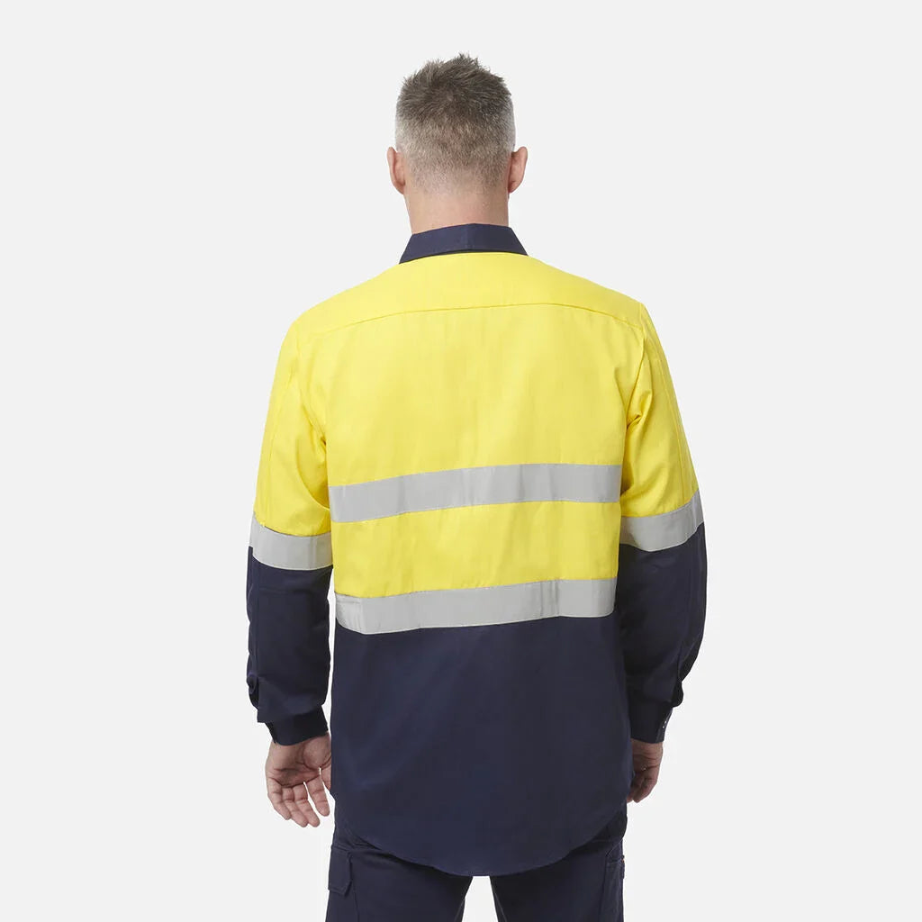 King Gee-King Gee L/s Hi-vis Open Front Spliced Reflect Shirt with Hi Vis Tape-Yellow/Navy / S-Uniform Wholesalers - 3