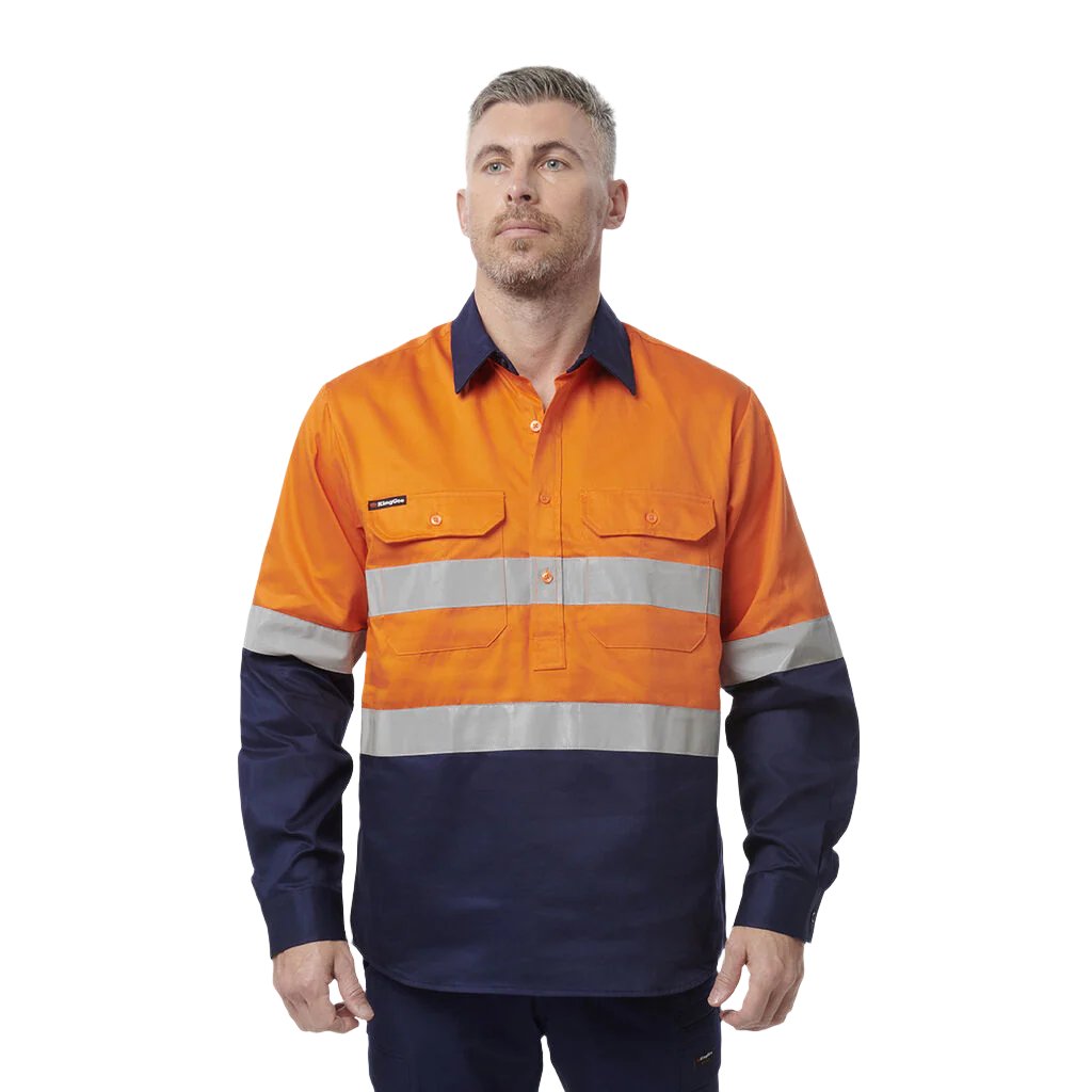 KingGee Reflective Closed Front Spliced Drill Shirt L/S (K54325)