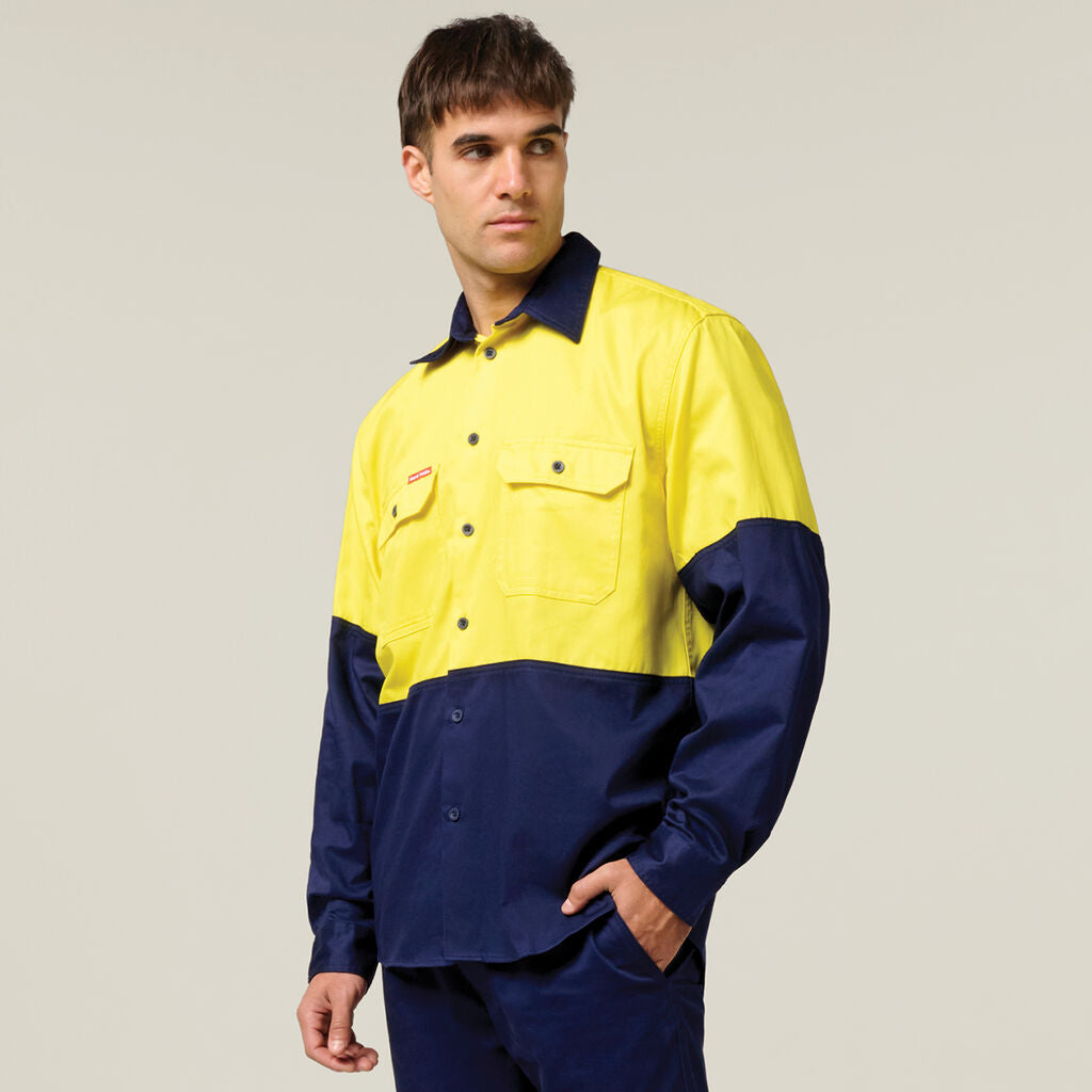 Hard Yakka Core Hi-Vis Long Sleeve Heavyweight Cotton Drill Shirt (Y04605)