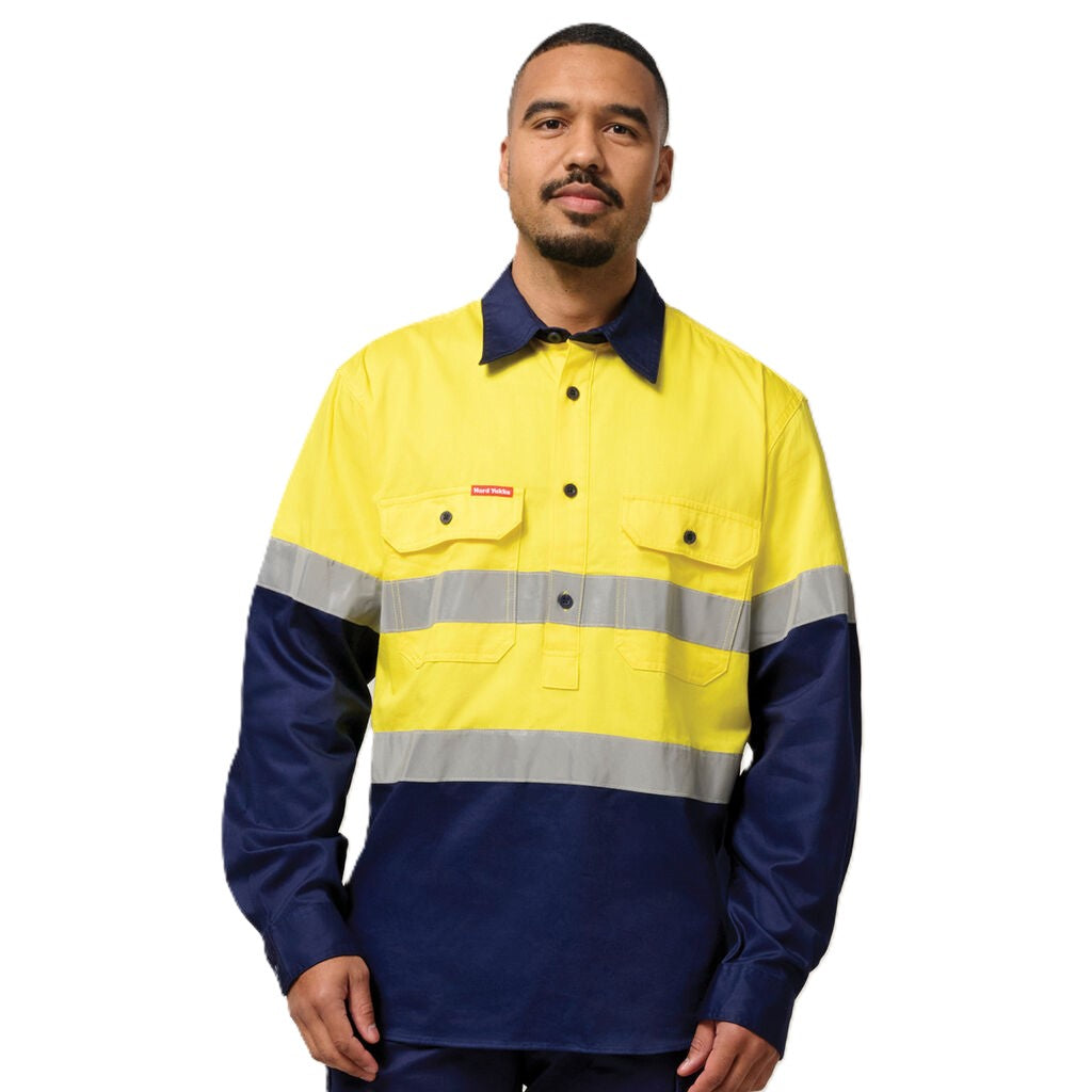 Hard Yakka Core Hi-Vis Long Sleeve Heavyweight Closed Front Taped Shirt (Y04615)