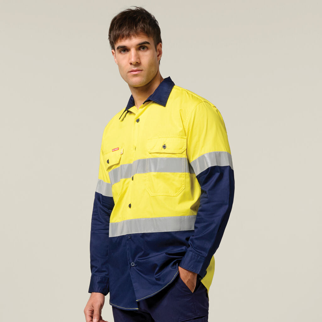 Hard Yakka Core Hi-vis 2 Tone Vented Taped Long Sleeve Cotton Shirt (Y07978)