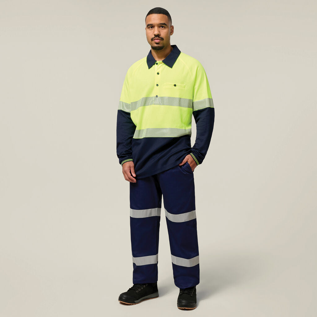 Hard Yakka Core Hi-Vis 2 Tone Taped Vented Long Sleeve Polo (Y11379)