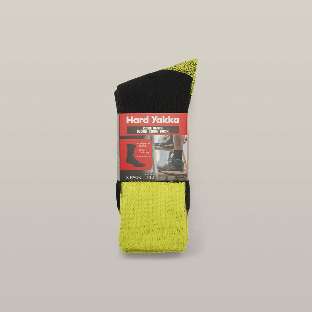 Hard Yakka Core Hi Vis Work Crew Sock - 3 Pack (Y20014)