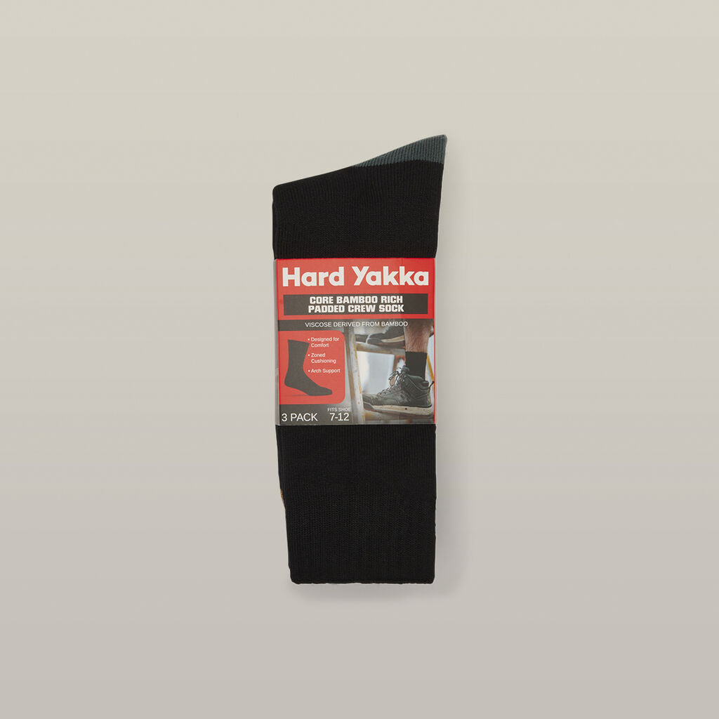 Hard Yakka Core Bamboo Rich Padded Crew Sock - 3 Pack (Y20015)