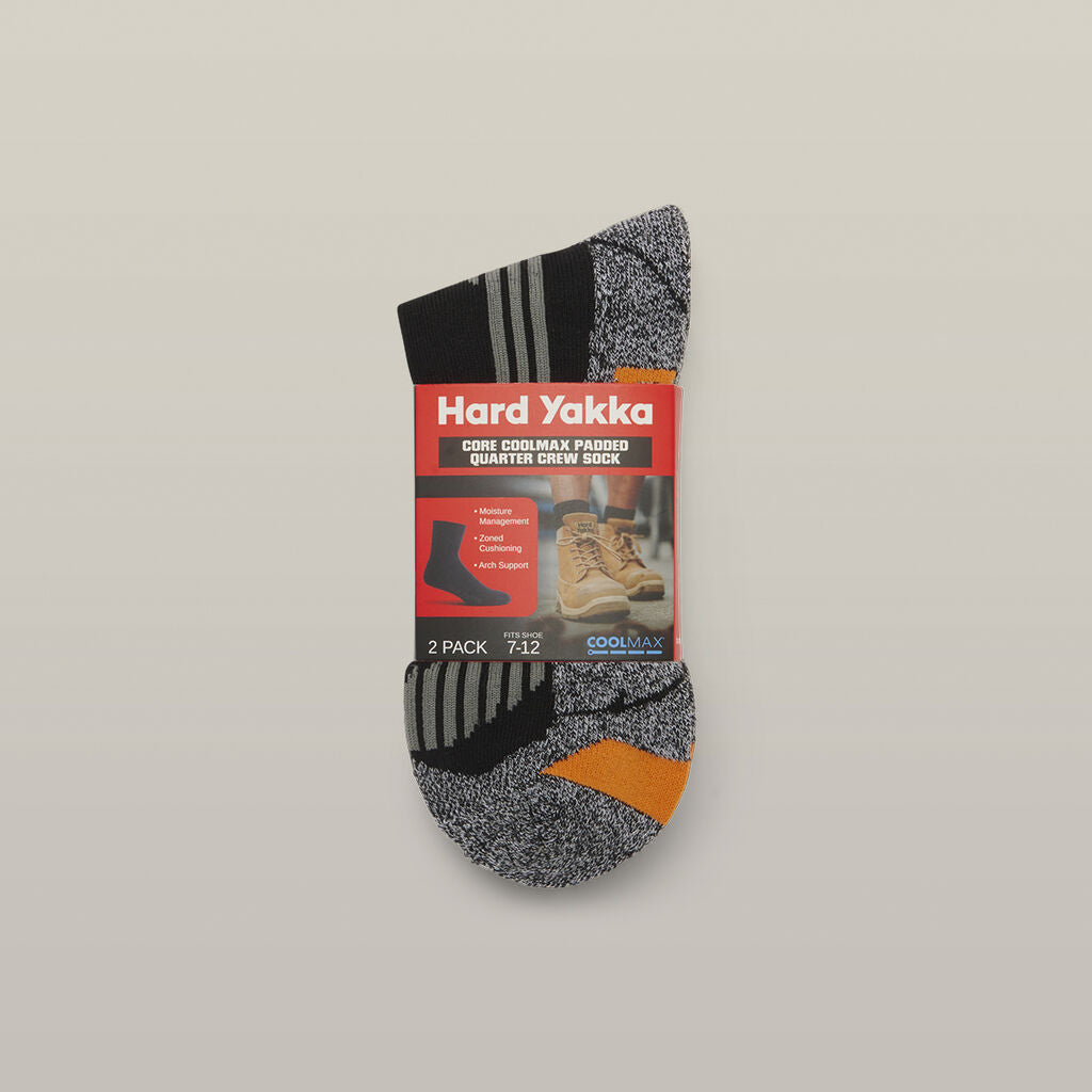 Hard Yakka Core Coolmax Padded Quarter Crew Sock - 2 Pack (Y20017)